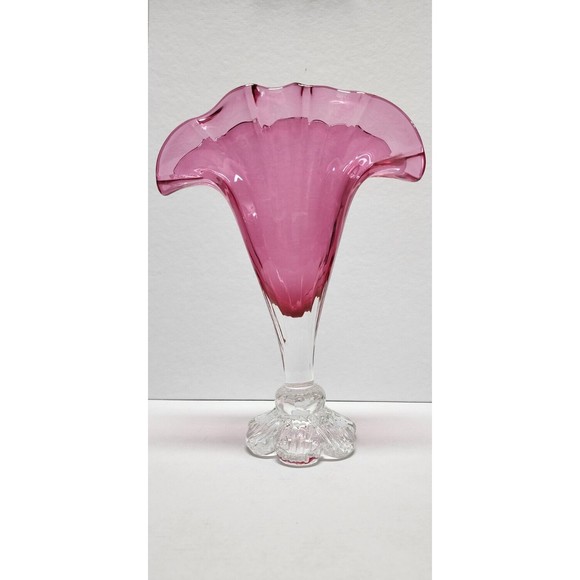 Rossi Glass Hand-Blown Vase Canadian Cranberry Collection Scalloped Edge - Picture 3 of 6
